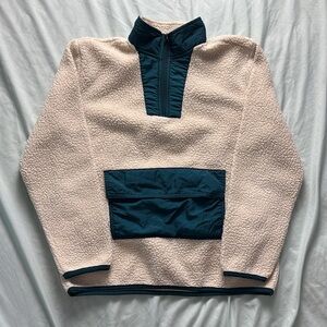 Cream Fleece Pullover with Black Accents